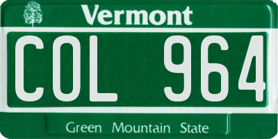 VT license plate COL964