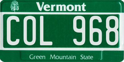 VT license plate COL968