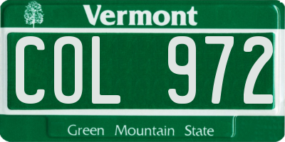 VT license plate COL972