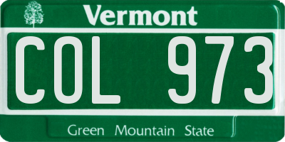 VT license plate COL973