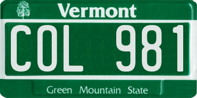 VT license plate COL981