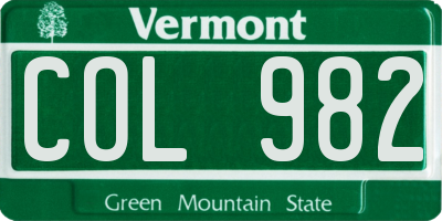 VT license plate COL982