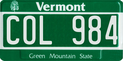 VT license plate COL984