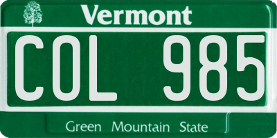 VT license plate COL985