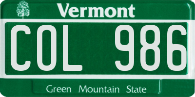VT license plate COL986