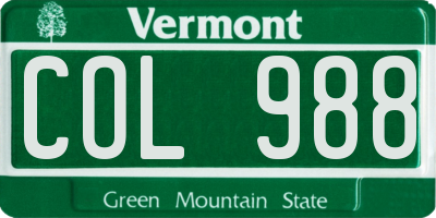 VT license plate COL988