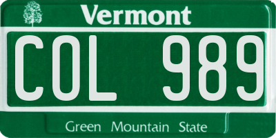 VT license plate COL989