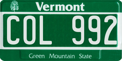 VT license plate COL992