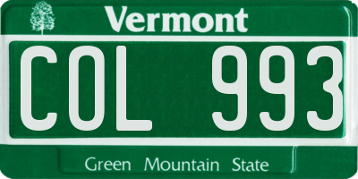 VT license plate COL993