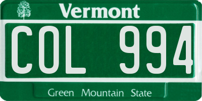 VT license plate COL994