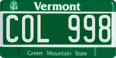 VT license plate COL998