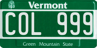 VT license plate COL999