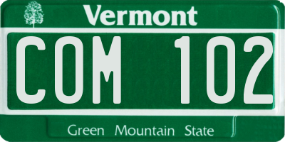 VT license plate COM102