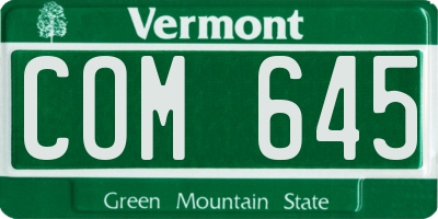 VT license plate COM645