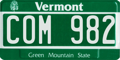 VT license plate COM982