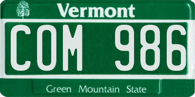 VT license plate COM986