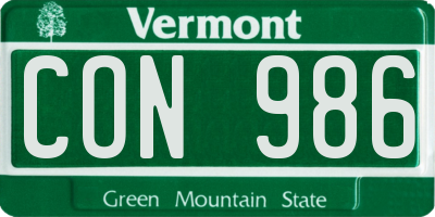 VT license plate CON986