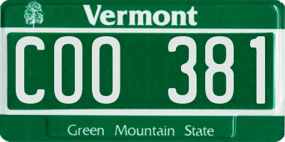 VT license plate COO381