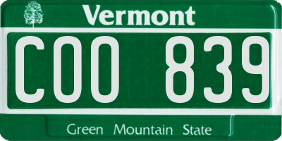VT license plate COO839