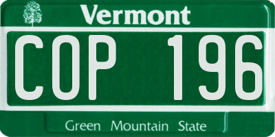 VT license plate COP196
