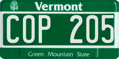 VT license plate COP205