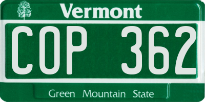 VT license plate COP362