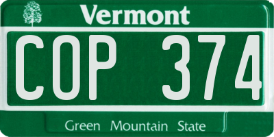 VT license plate COP374