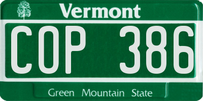 VT license plate COP386