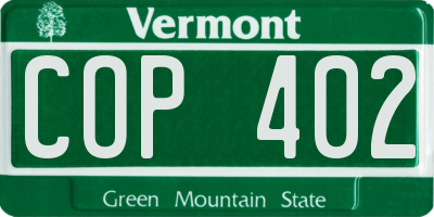 VT license plate COP402