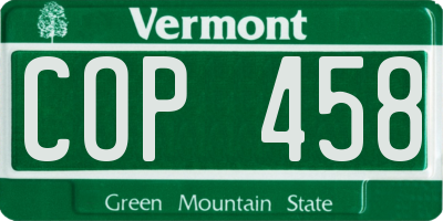 VT license plate COP458