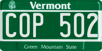VT license plate COP502