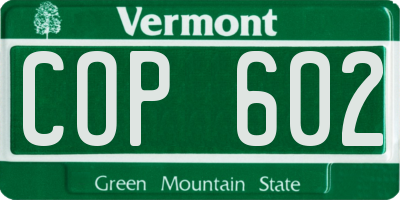VT license plate COP602