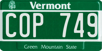 VT license plate COP749