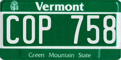 VT license plate COP758