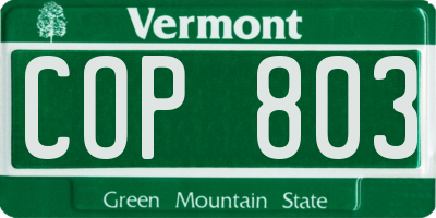 VT license plate COP803