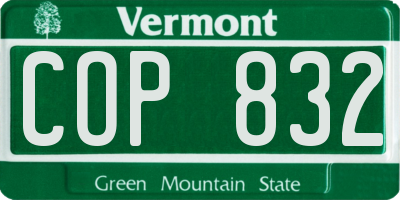 VT license plate COP832