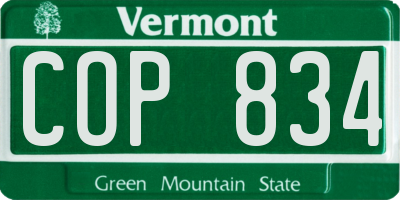 VT license plate COP834