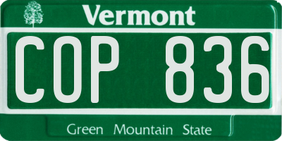 VT license plate COP836