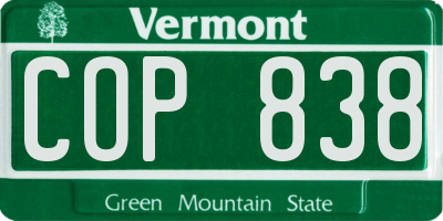 VT license plate COP838