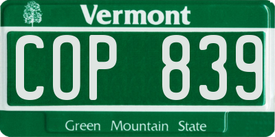 VT license plate COP839
