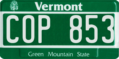 VT license plate COP853