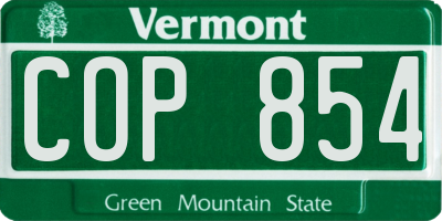 VT license plate COP854