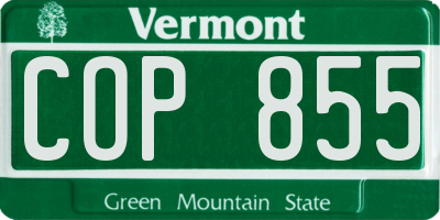 VT license plate COP855
