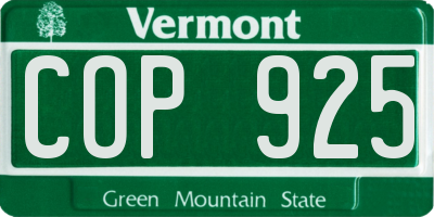 VT license plate COP925