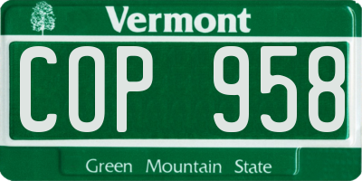 VT license plate COP958