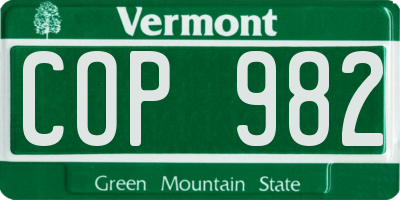 VT license plate COP982