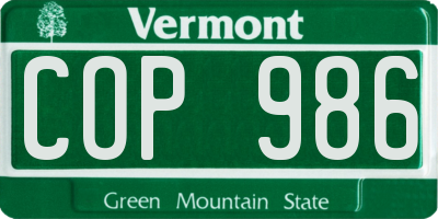 VT license plate COP986