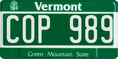 VT license plate COP989