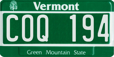 VT license plate COQ194