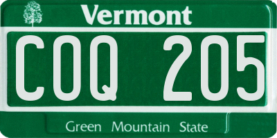 VT license plate COQ205